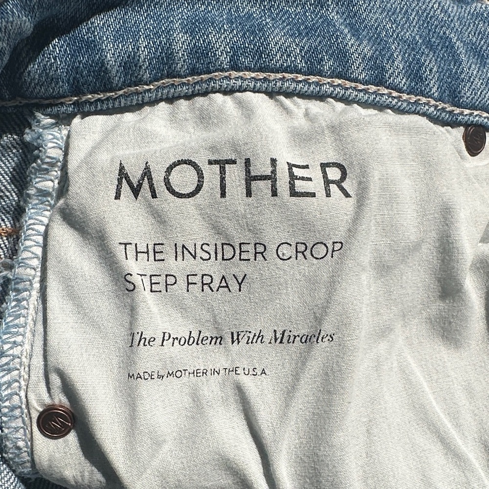 MOTHER Light Blue Straight Leg Jeans with Distressed Knees - Picture 5 of 7